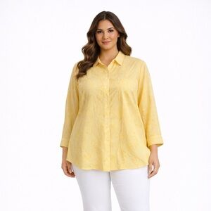 Alfred Dunner Light Yellow Floral Blouse